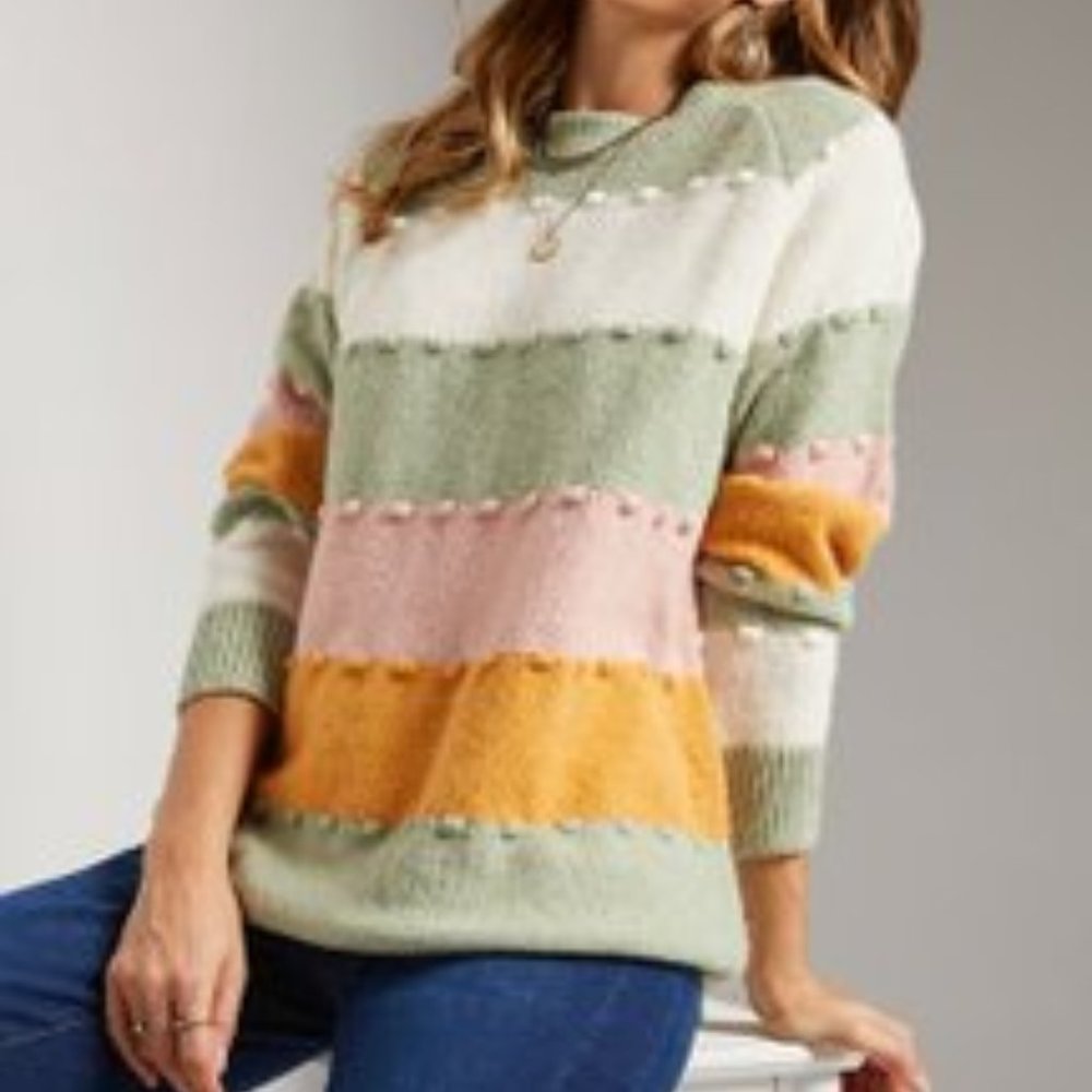 Suzanne Betro Weekend Color block/stripe Crewneck Sweater/NWT/Large-XLarge
